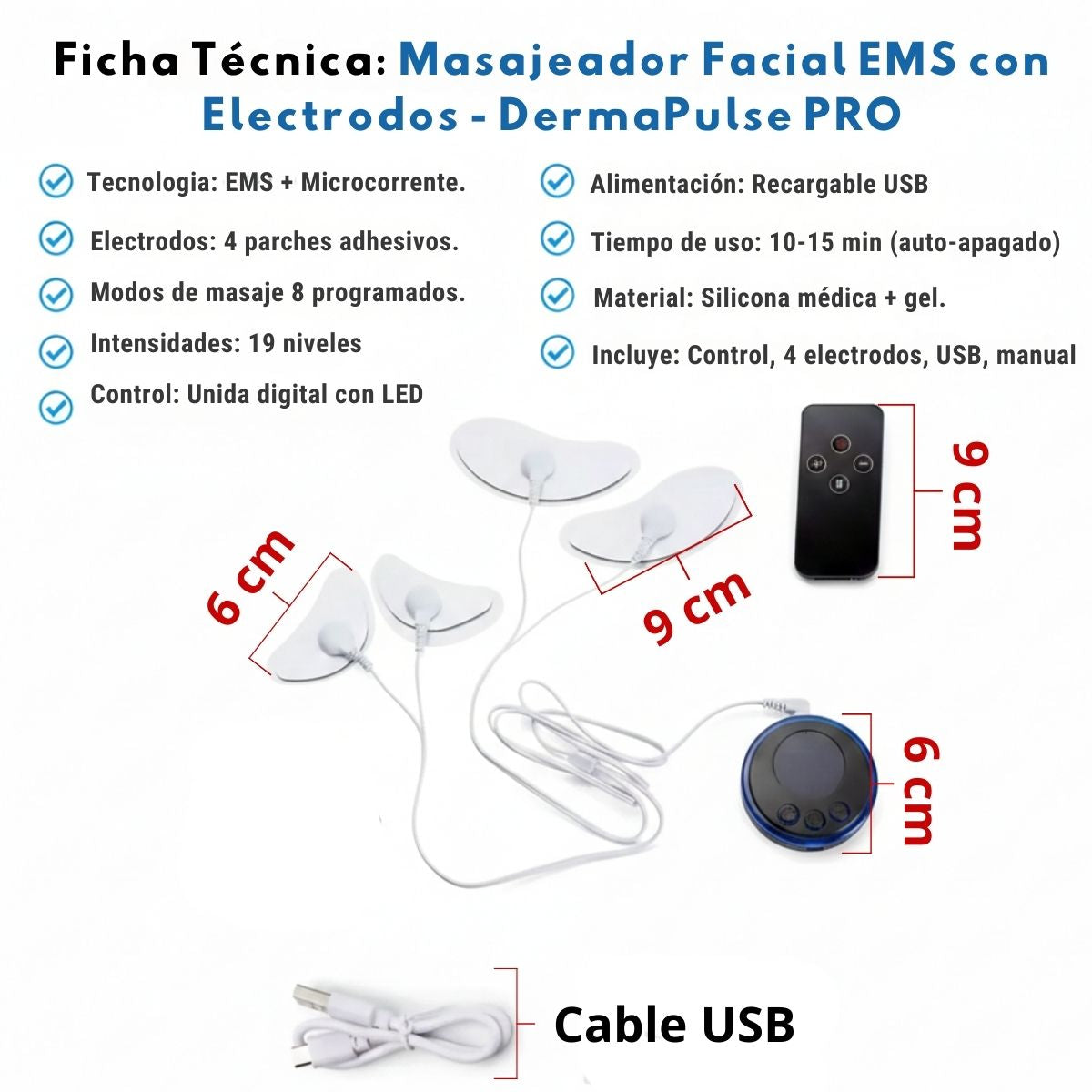 Masajeador Facial EMS Con Electrodos - DermaPulse PRO