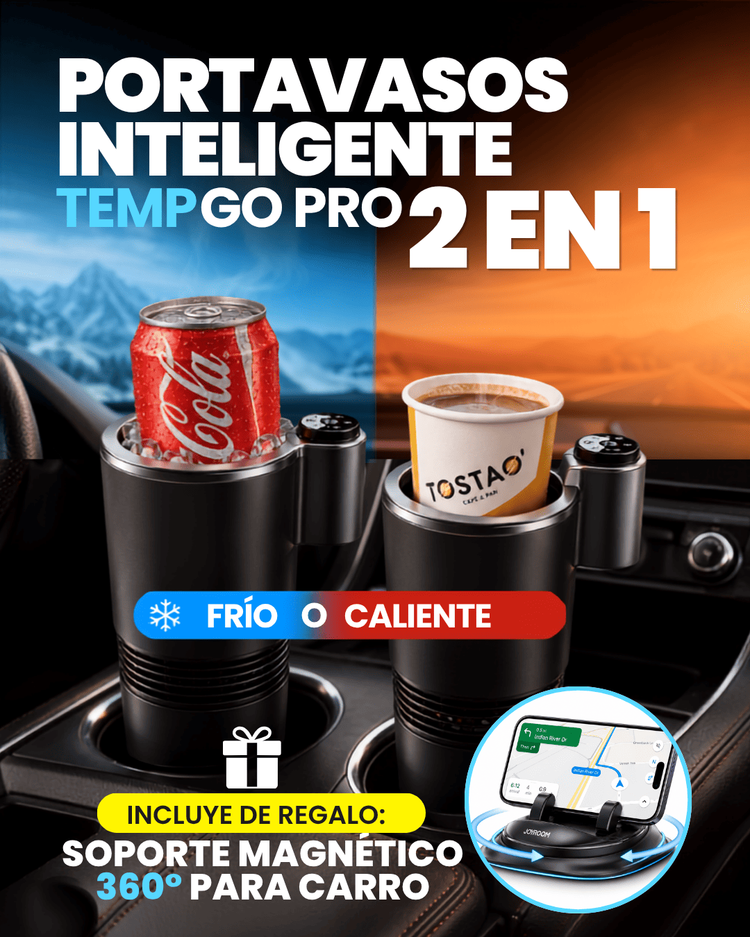 ❄️🔥PORTAVASOS INTELIGENTE 2 en 1 TEMPGO PRO® + REGALO: Portacelular 360º🎁